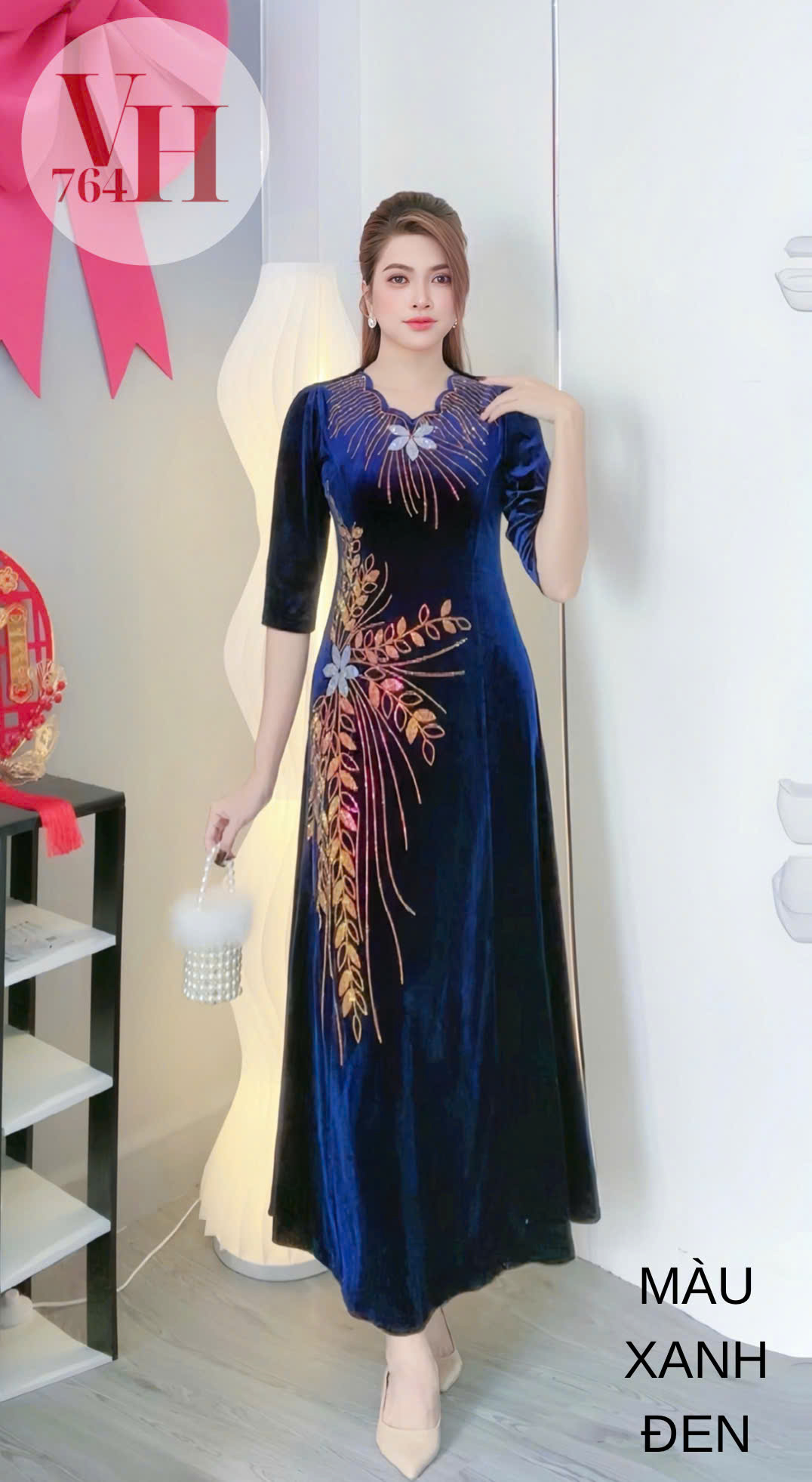 Đầm nhung cao cấp làm xui, dự tiệc sang trọng VH764